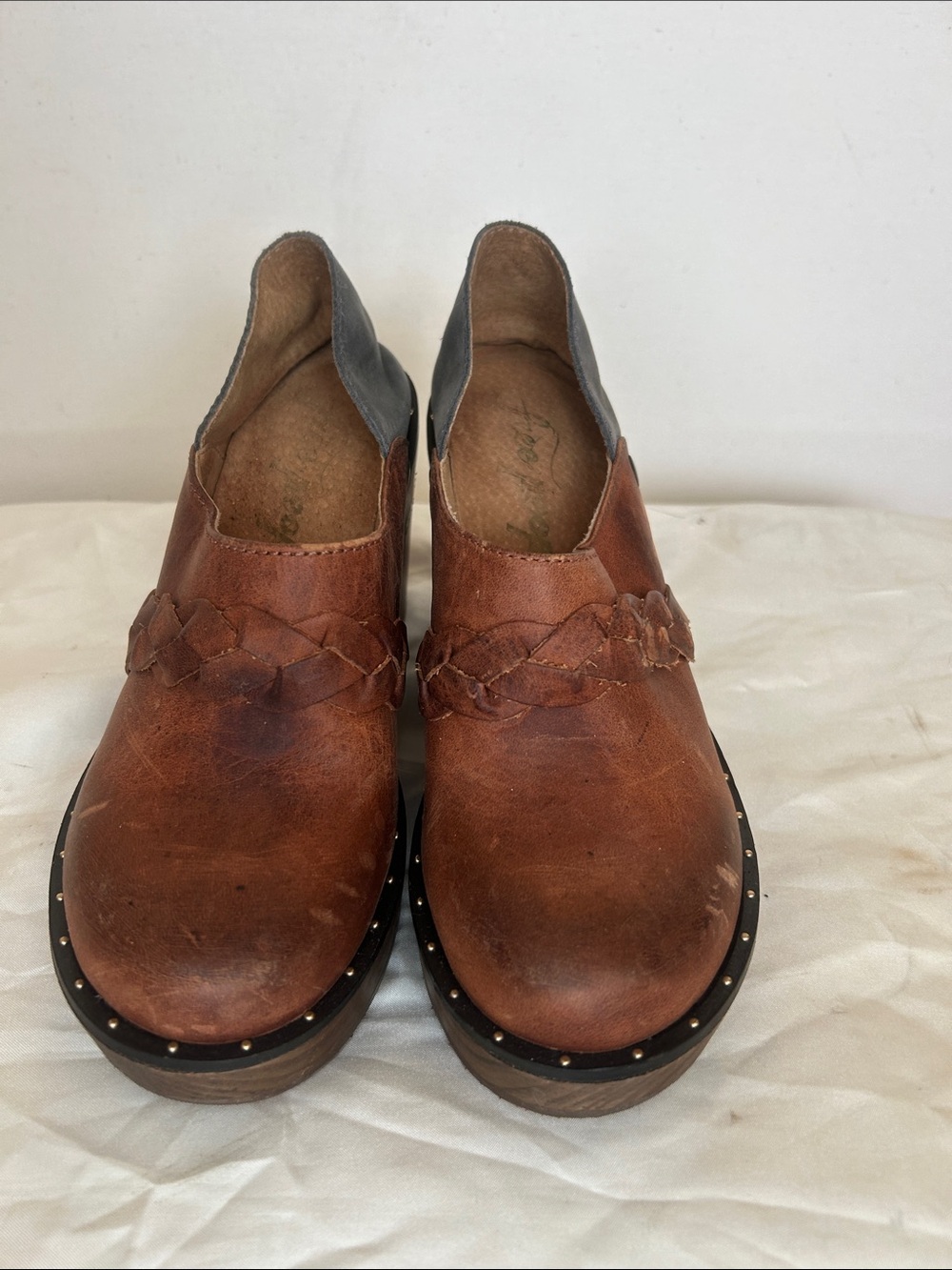 Free People Brown Leather Braided Clogs